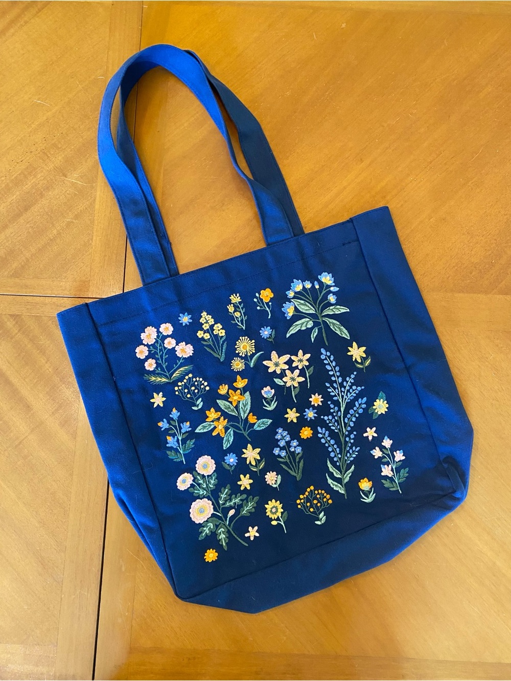 Punch Studio blue floral embroidered tote bag NWOT